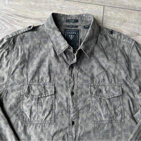 Guess Dillon Military Style Slim  Fit Button Down Shirt - Picture 4 of 13